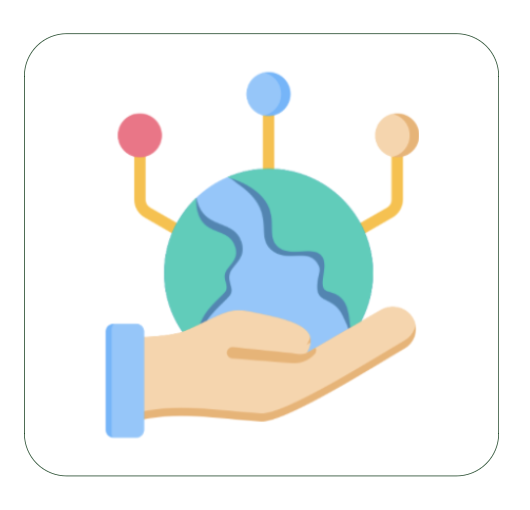 Hand holding globe with icons representing Impactful Small Enterprises